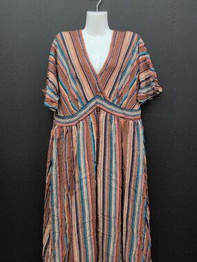 BloomChic Striped Contrast Pocket Split Flutter Dress US 18 Multicolor